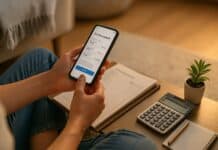 Kreditvergleich Ratenkredit Ratenkredit vergleichen – Smartphone auf Teppich, abends