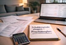 Schuldenspirale stoppen: Prioritätenplan & Zinsverhandlung Schuldenspirale stoppen: Finanzplan mit Prioritäten am heimischen Schreibtisch