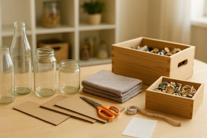 Upcycling-Materialien für sparsame Haushaltsprojekte vorbereiten